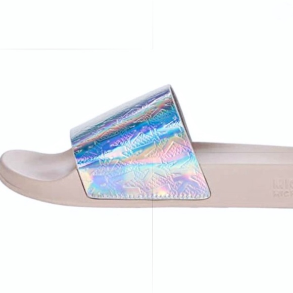 MICHAEL KORS Gilmore Debossed Iridescent Metallic Logo Slides - Picture 6 of 7
